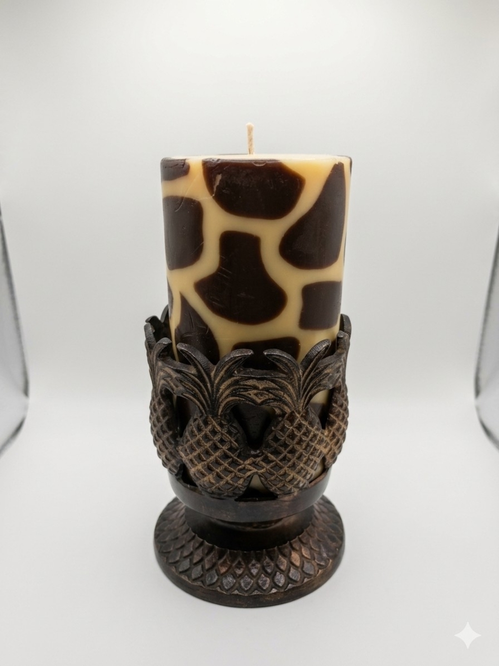 Bass Giraffe Pattern Pillar Candle Brown Cream Pineapple Holder